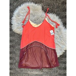 Living Doll Colorblock‎ Tunic Top Sleeveless Tassel Tie Coral Purple XL